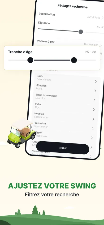 Écran des réglages de recherche de l’app Par2